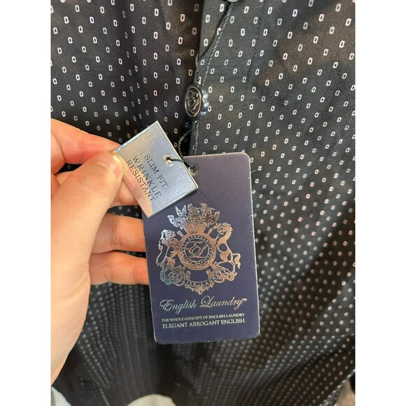 NWT English Laundry Mens Button Down Collar Shirt White and Black Print Size XL - Picture 3 of 6